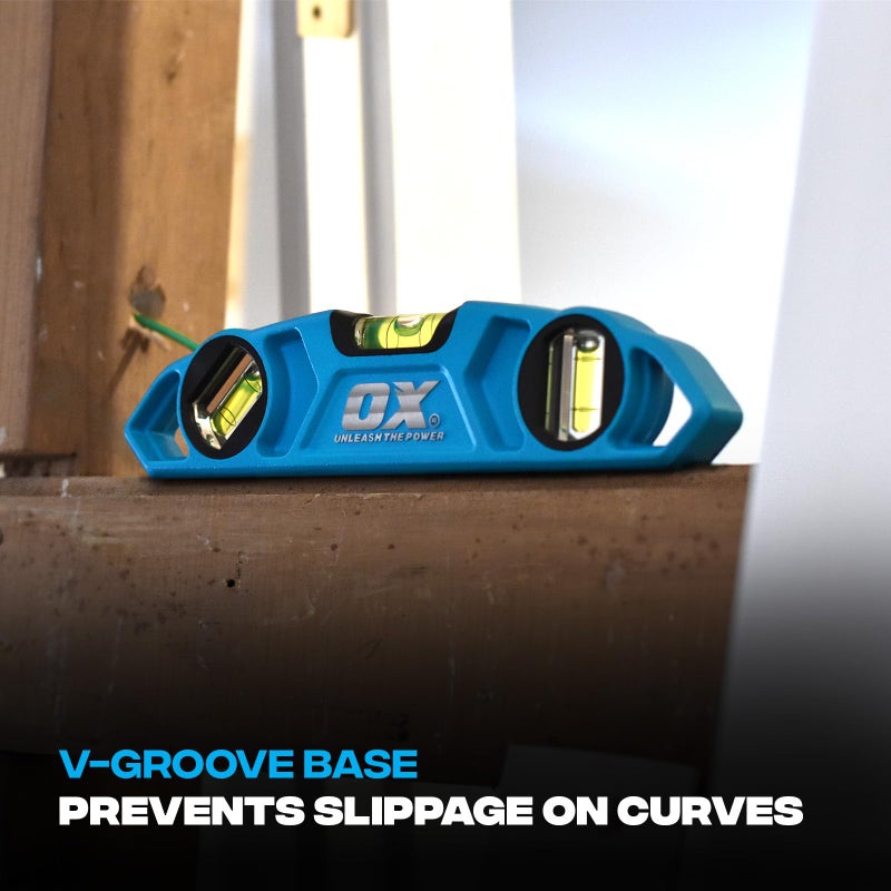 Ox أدوات OX برو 9 بوصة مستويات طوربيد مغناطيسية - مستوى جسم من الألمنيوم المصبوب بزاوية 230 مم قابل للتعديل مع 3 أنابيب - قاعدة على شكل V - مستوى أنبوب مغناطيسي من المغناطيسات الأرضية النادرة أدوات الحرفيين OX-P027625 - Image 5